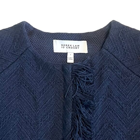 Derek Lam 10 Crosby Short Fringe Detail Cropped Jacket Blazer Navy Blue Sz 4 - Picture 4 of 9